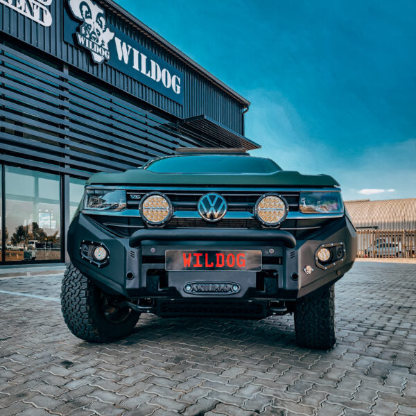Amarok Next Gen K9 Front, Round Nudge, Spotlight brkts, Black - Wildog Volkswagen accessory