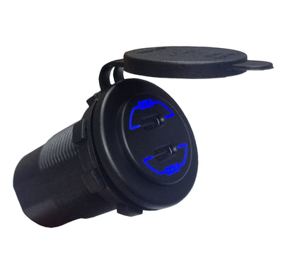 Dual QC5.0 Type-C USB Socket Charger - Blue LED