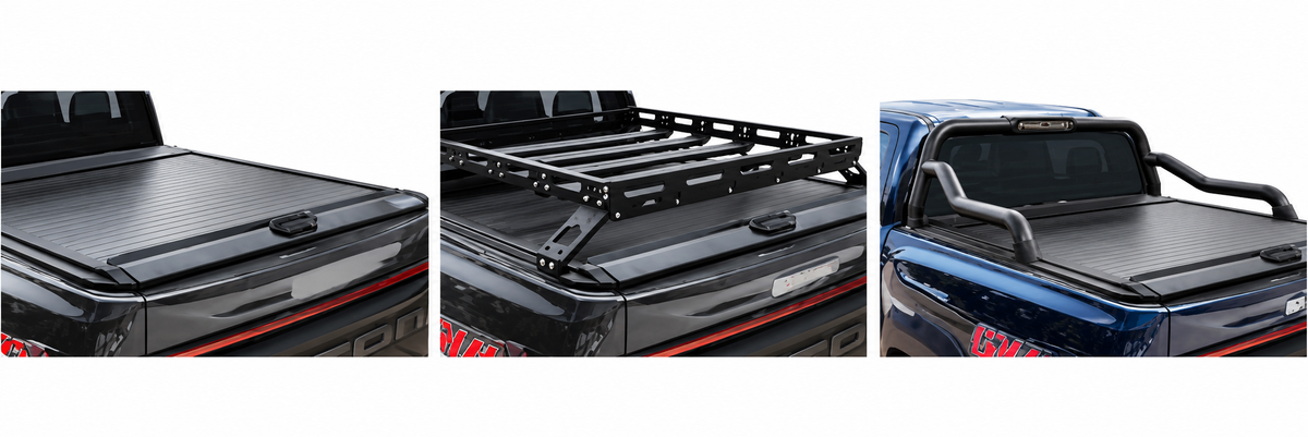 Foton Tunland V7 RollaTop, Cargo Rack And Black Coated Stainless Steel RollaTop Compatible Sports Bar