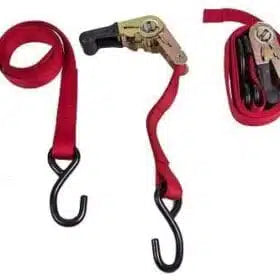 Ratchet Tie-Down Strap with S-Hooks – Red