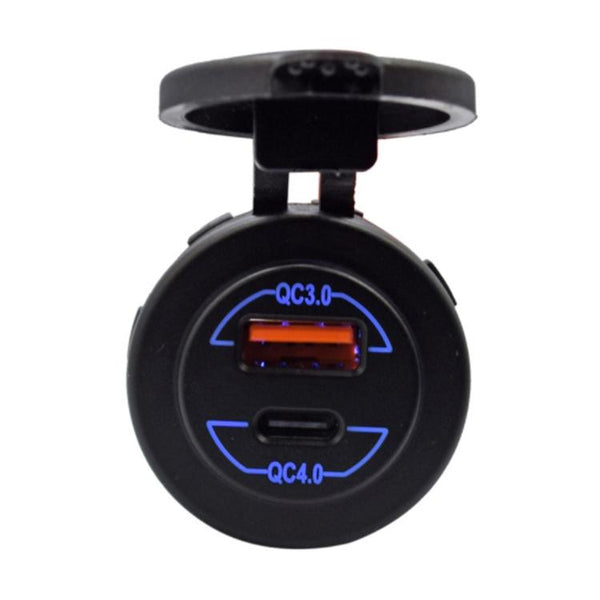 Dual QC4.0 Type-C & QC3.0 USB Charger Socket - Blue LED