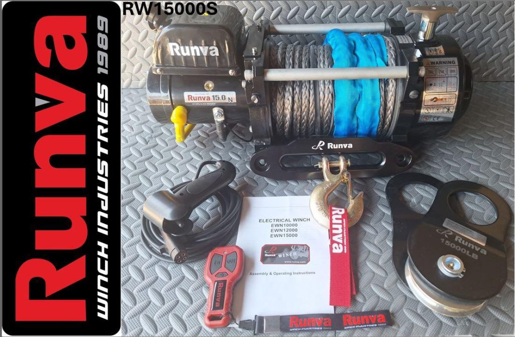 Runva Winch 15,000lb 12V with Synthetic Rope Off-Road Recovery Winch