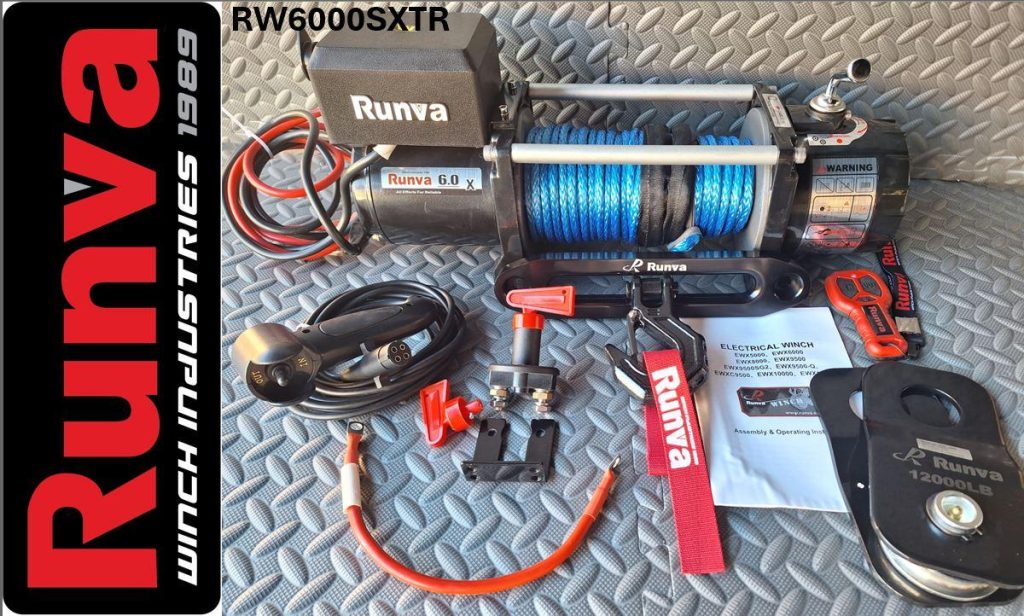 Runva Winch 6,000lb 12V with Synthetic Rope Wired & Wireless Remote