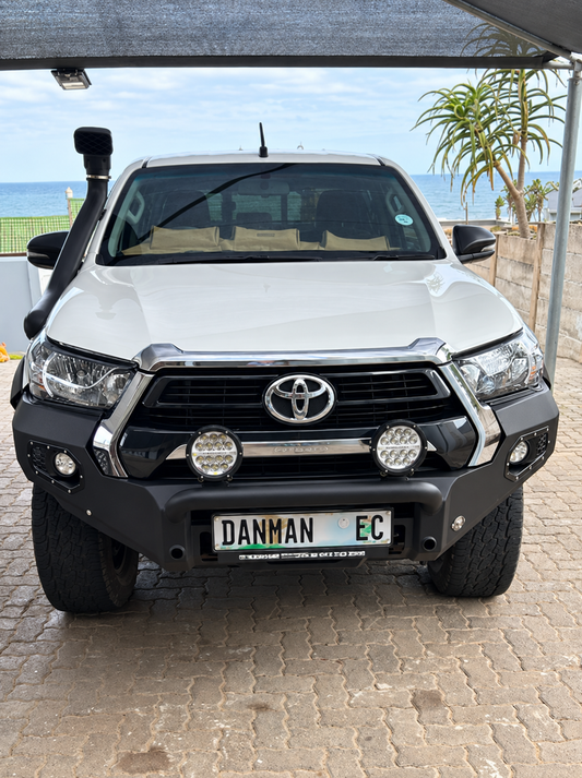 Toyota Hilux Raider (2021+) Legend / Raider X (Big Flares) K9 Front Replacement Bumper, Round Nudge Bar, Spotlight Brackets, Black