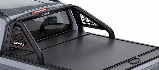 Isuzu D-Max Gen 7 Black Stainless Steel Short-Leg Sports Bar – RollaTop Compatible – Double Cab