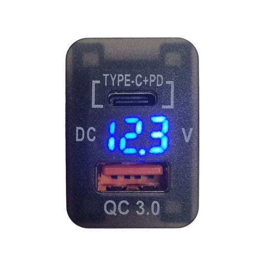 QC3 USB + Type-C Charger & Voltmeter (40x20mm) Toyota Vigo - Blue LED