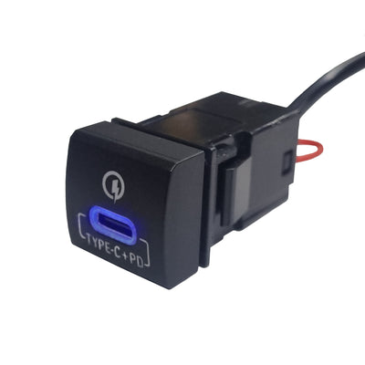 Type C + QC 3.0 USB Rocker Style Charger - Blue LED