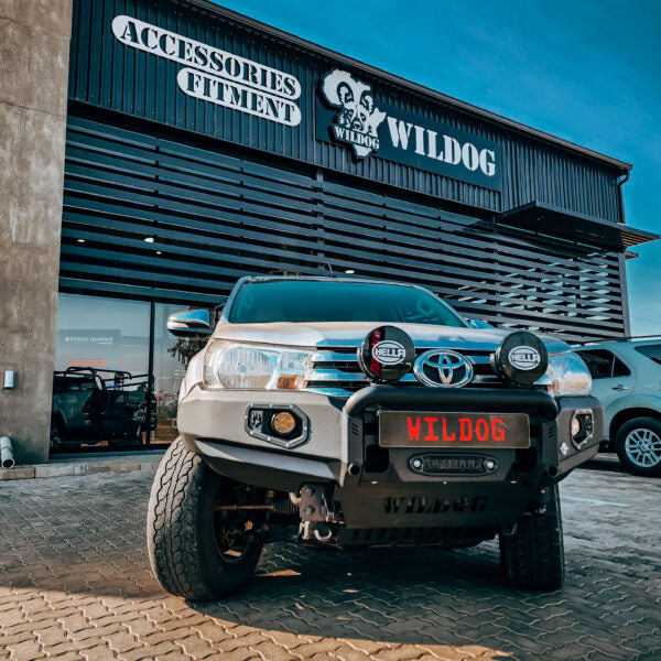 Revo K9 Front, Round Nudge, Spotlight Brackets, Black - Toyota Hilux Revo