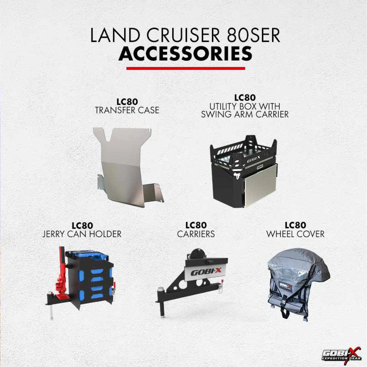 Toyota Land Cruiser 80 Series Utility Box with Swing-Arm Carrier - labelled accessory reference sheet