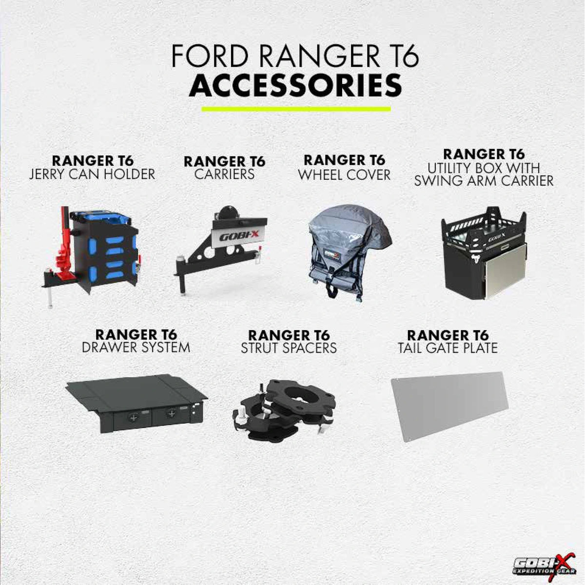 Ford Ranger T6 2012–2022 Tailgate Plate - labelled accessory reference sheet