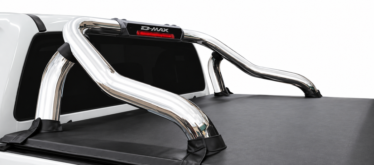 Isuzu D-Max Gen 7 Polished Stainless Steel Branded Sports Bar – With Brake Light – Double Cab & Xtra Cab