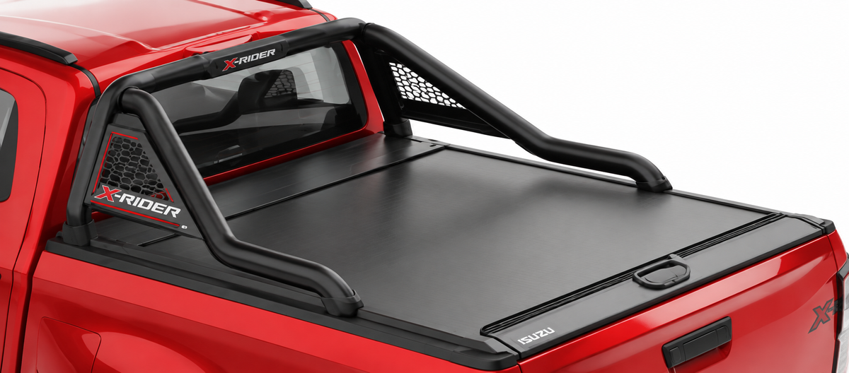 Isuzu D-Max X-Rider Gen 7 Black Stainless Steel Long-Leg Sports Bar – RollaTop Compatible – Double Cab