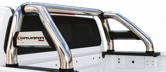 Nissan Navara D23 Double Cab Polished Stainless Steel Sports Bar – Branded Side Tubes