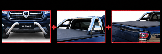 GWM P300 Double Cab Polished Nudge Bar, Sports Bar and Tonneau Cover Combo