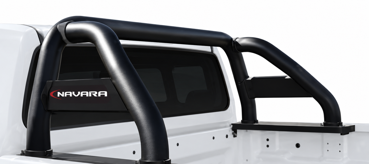 Nissan Navara D23 Double Cab Black Coated Stainless Steel Sports Bar – Branded Side Tubes
