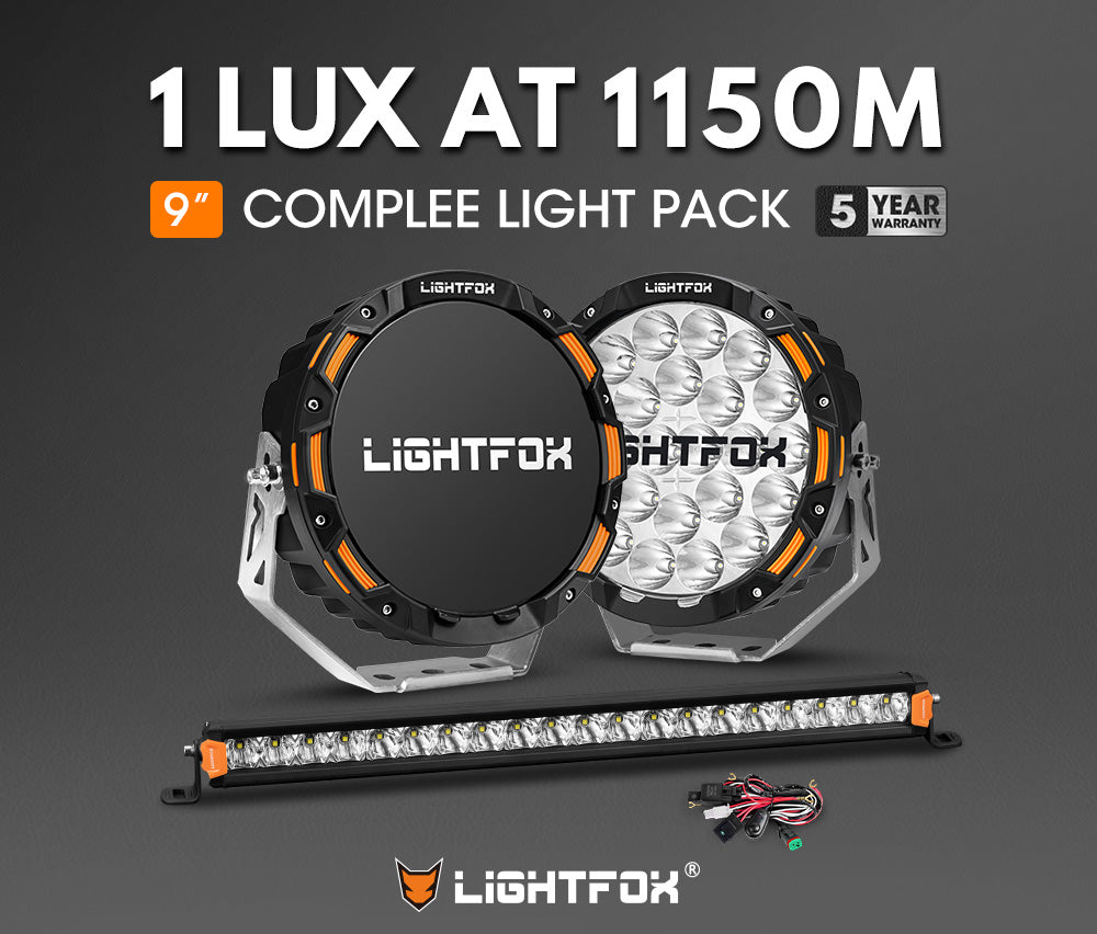 Lightfox OSRAM 9-Inch Driving Lights 1,150m + 20-Inch Single Row Light Bar Kit
