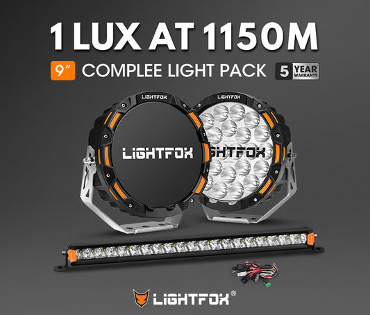 Lightfox OSRAM 9-Inch Driving Lights 1,150m + 20-Inch Single Row Light Bar Kit