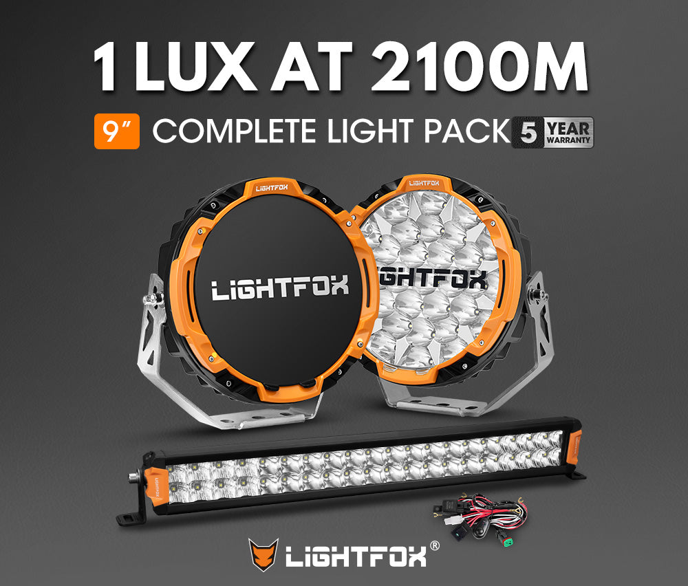 Lightfox OSRAM 9-Inch Driving Lights 2,100m + 20-Inch Dual Row Light Bar Kit