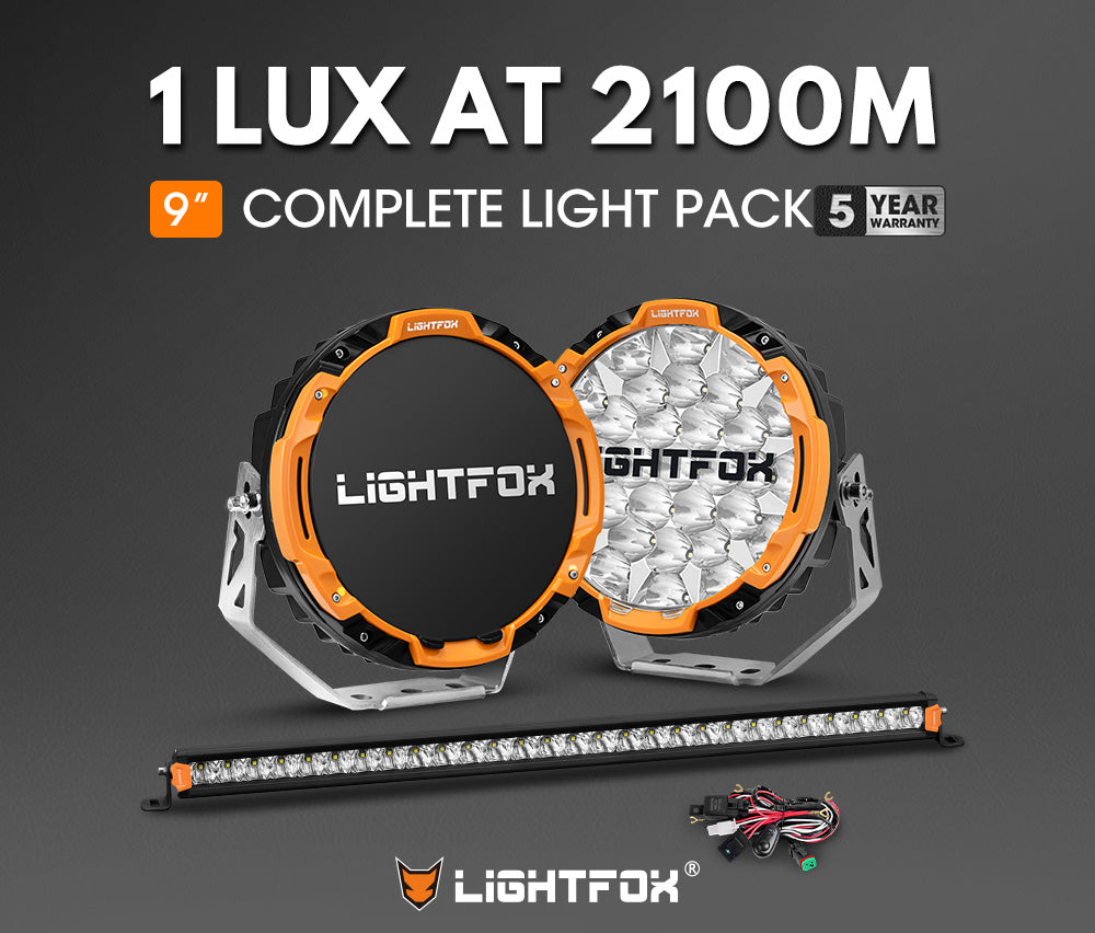 Lightfox OSRAM 9-Inch Driving Lights 2,100m + 28-Inch Single Row Light Bar Kit
