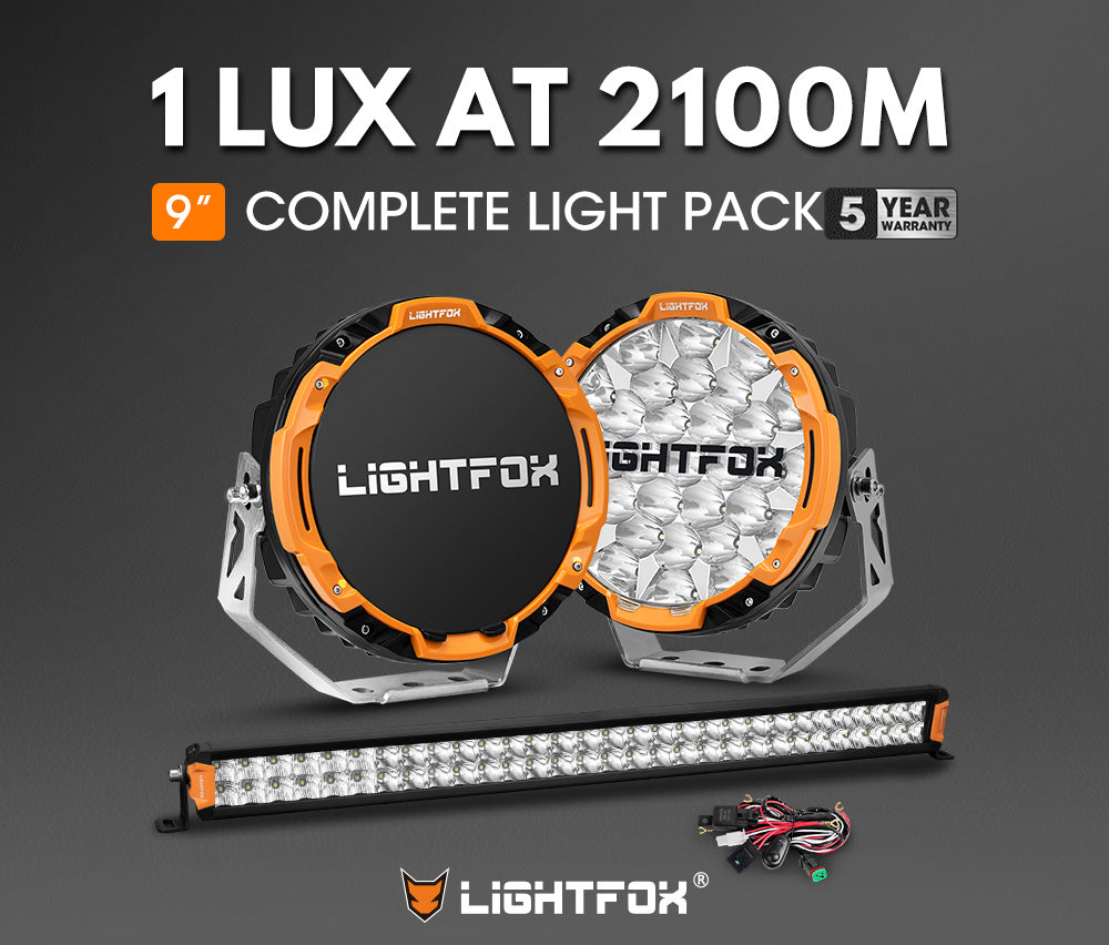 Lightfox OSRAM 9-Inch Driving Lights 2,100m + 30-Inch Dual Row Light Bar Kit