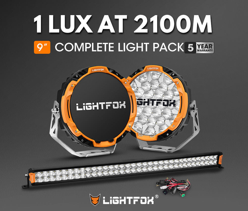 Lightfox OSRAM 9-Inch Driving Lights 2,100m + 40-Inch Dual Row Light Bar Kit