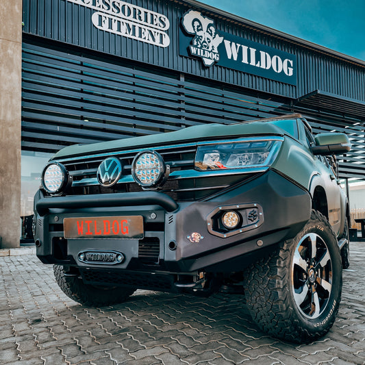 Volkswagen Amarok Next Gen K9 Front Replacement Bumper, Round Nudge Bar, Spotlight Brackets, Black