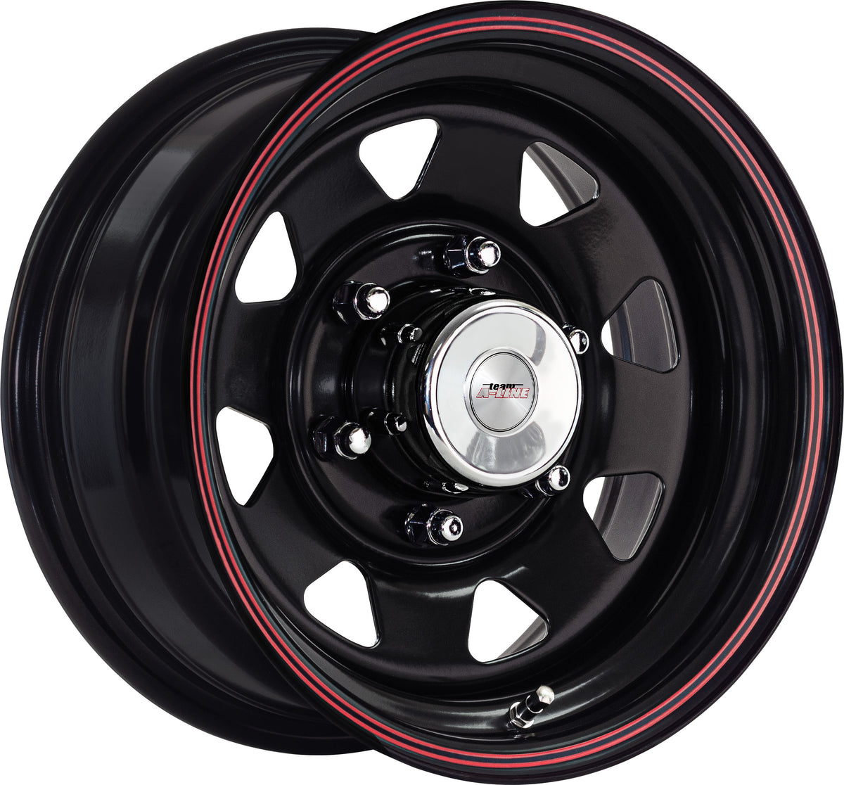 Black Spoke Dual Red Pinstripe Steel Wheel
