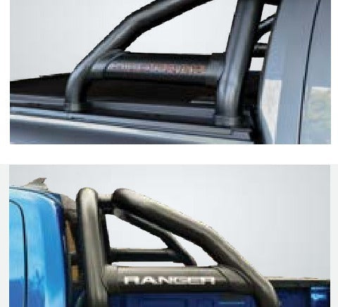 Ford Ranger Next Gen Sports Bar with Oval Side Tubes Black - Fits Double Cab & Super Cab Models (Fits Securi Lid & OEM Tonneau)