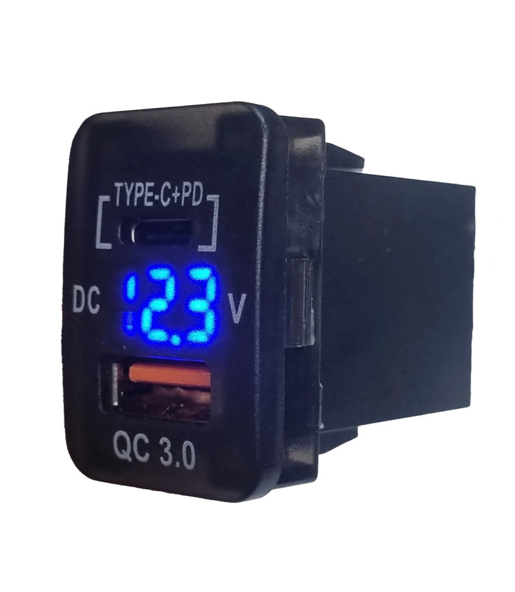 USB + Type-C Charger & Voltmeter (32x20mm) Toyota REVO - Blue LED