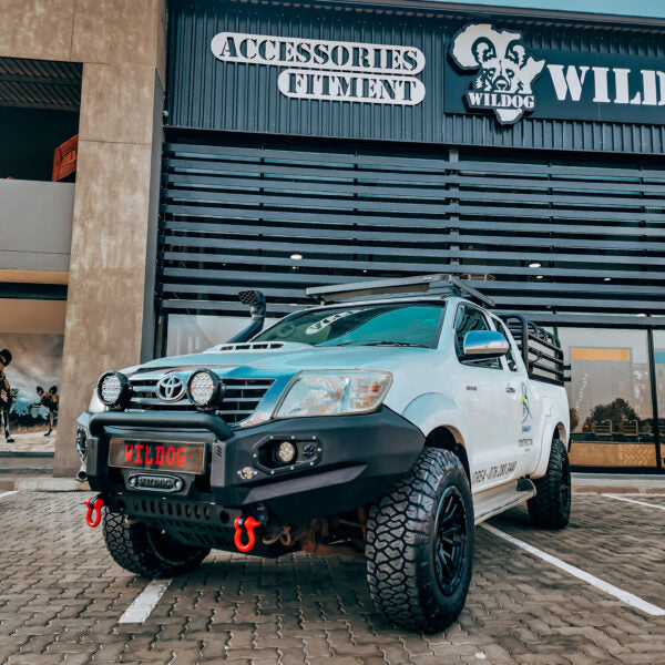 Hilux (2011-2015) K9 Front, Round Nudge, Spotlight Brackets, Black - Toyota Hilux 2011-2015