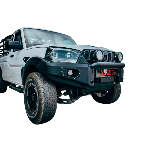 Mahindra Scorpio Pickup Sports Front Replacement Bumper with Round Nudge Bar - Black