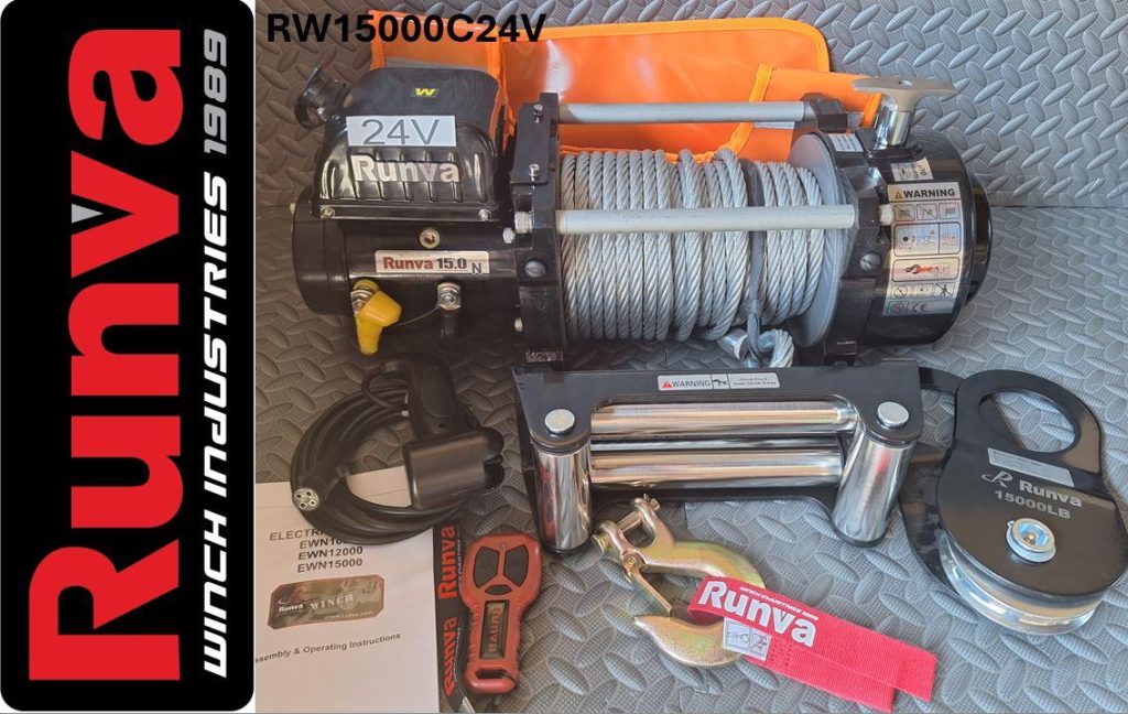Runva Winch 15,000lb 24V with Steel Cable Heavy Duty Recovery Winch