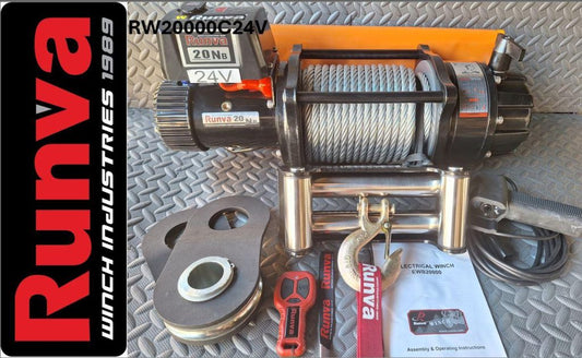 Runva Winch 20,000lb 24V with Steel Cable Heavy Duty Recovery Winch