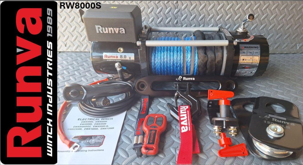 Runva Winch 8,000lb 12V with Synthetic Rope Off-Road Recovery Winch