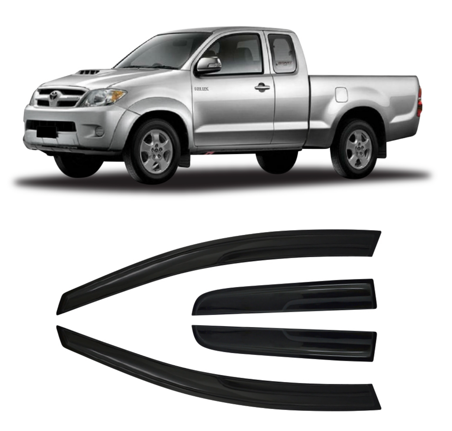 HILUX 2005-2015 EXTRA CAB INJECTION BLACK WINDSHIELDS 4PC