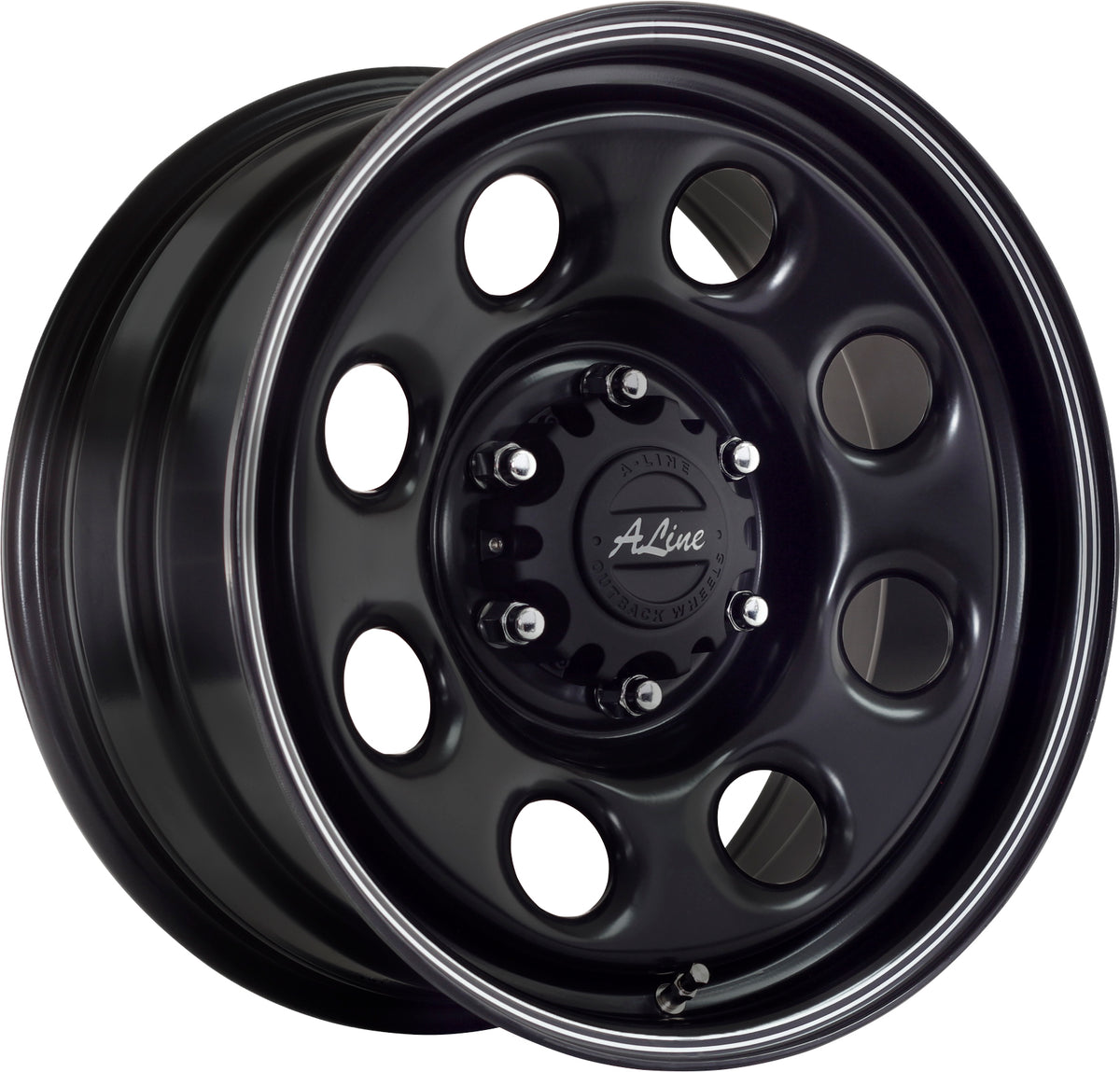 Black Soft 8 Front Dome Dual Silver Pinstripe Steel Wheel