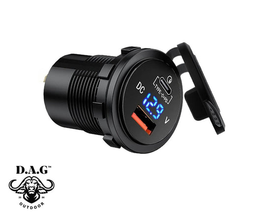 QC3.0 USB & USB-C Charger with Voltmeter