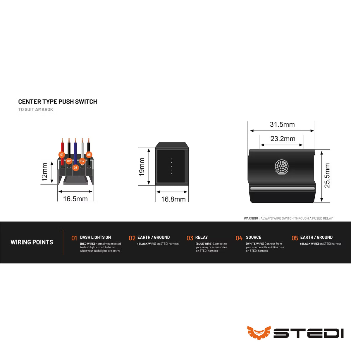 STEDI Centre Switch — VW Amarok — view 5