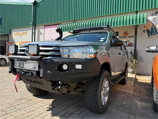 Toyota Hilux Revo K9 Front Replacement Bumper, Round Nudge Bar, Spotlight Brackets (Narrowbody)