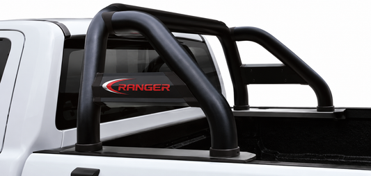 Ford Ranger T6/T7 Black Coated Stainless Steel Sports Bar with Branded Side Tubes