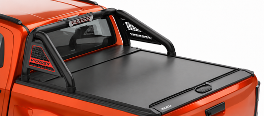 Isuzu D-Max V-Cross Gen 7 Black Stainless Steel Short-Leg Sports Bar – RollaTop Compatible – Double Cab