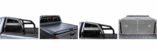 Foton Tunland G7 Black Coated Stainless Steel Sports Bar, RollaTop, Cargo Rack And Dust Defence Kit