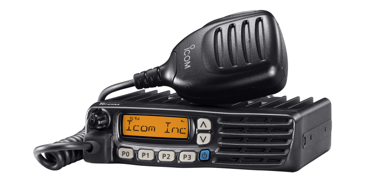 Illustrative two-way radio and microphone; supplied model may vary