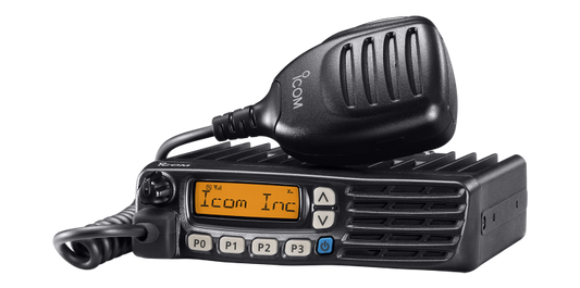 Illustrative two-way radio and microphone; supplied model may vary