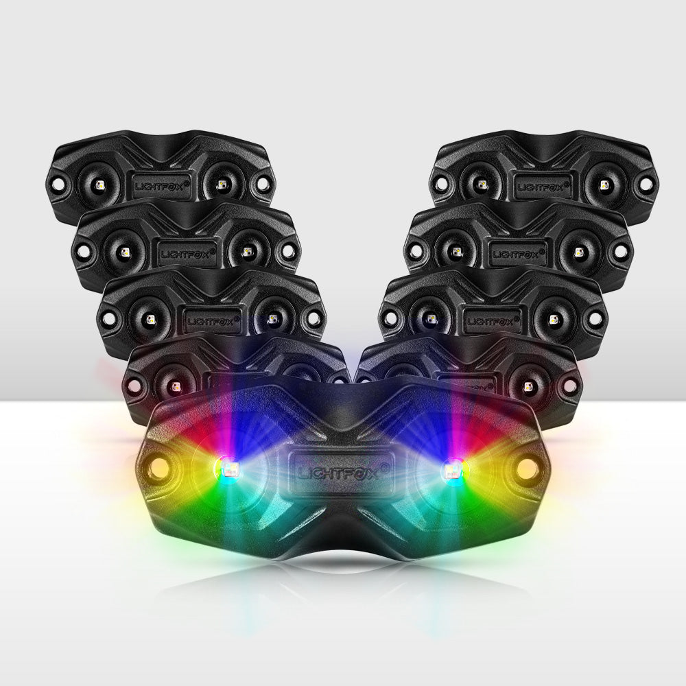 Lightfox RGBW LED Rock Lights – 8 Pack