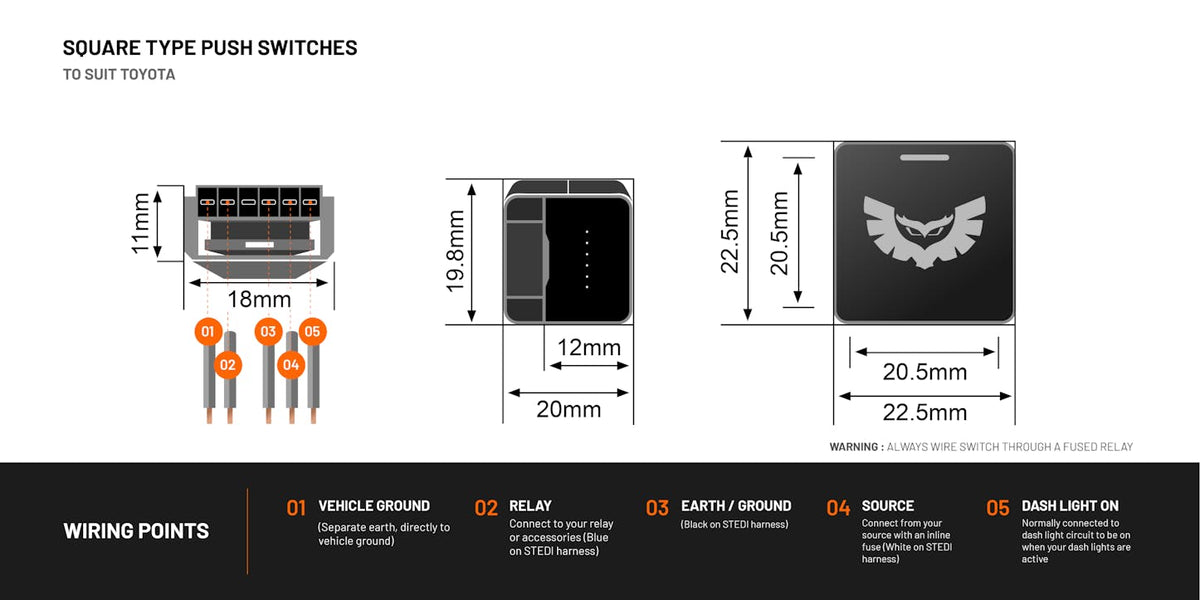 STEDI Square Type Push Switch — STEDI Owl — view 3